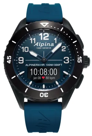 Alpina Alpiner X Alive Smartwatch Black Fiber Glass Case Blue Dial Blue Rubber Strap Interchangeable Blue Nylon Strap Quartz Mens Watch AL-284LNN5AQ6