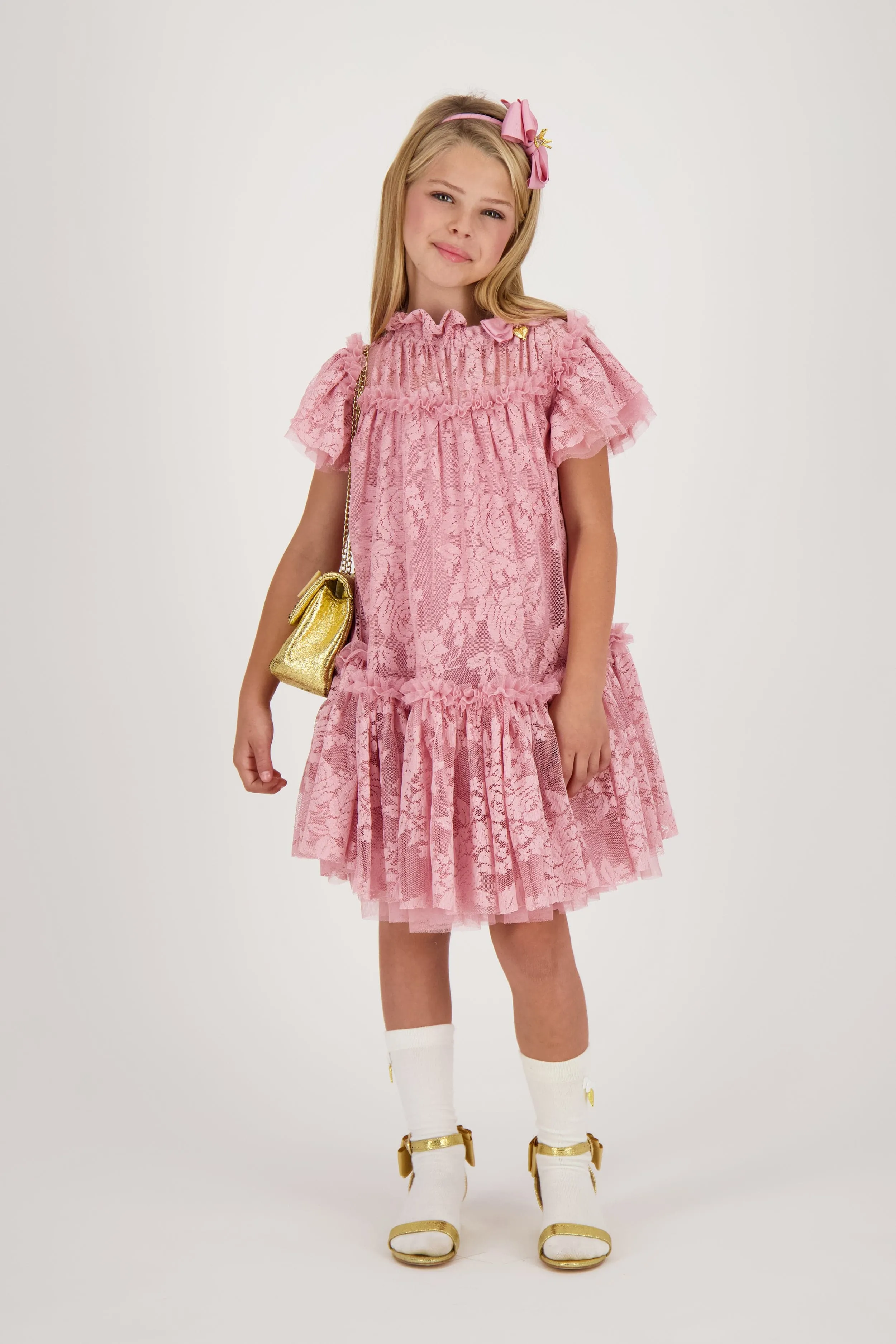 Angels Face Girls Vida Lace Dress in Pink