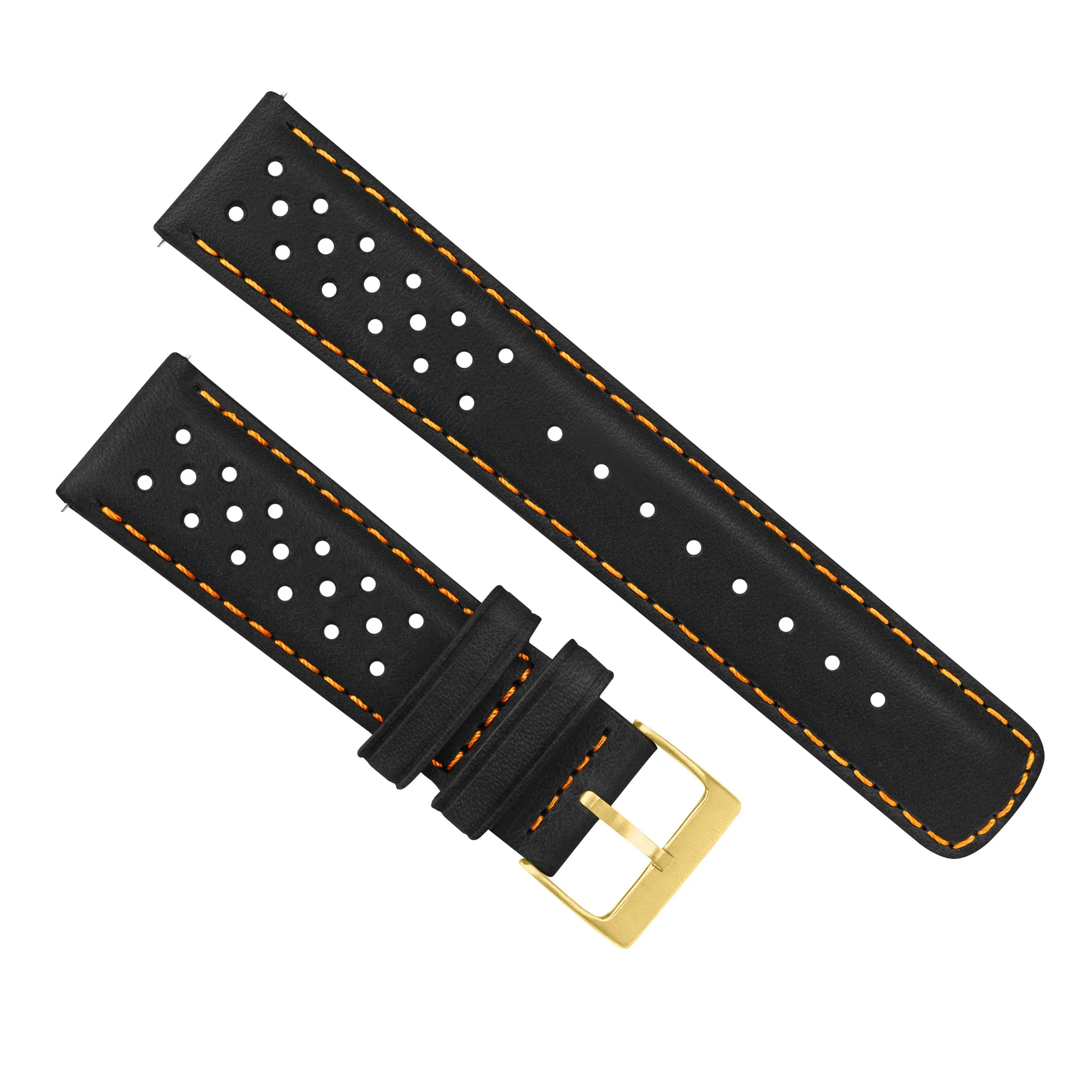 Black Orange Stitch Racing Horween Leather Watch Band (18mm SALE)