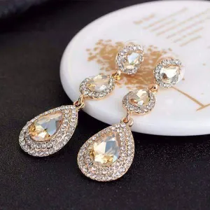 Classique Champagne Triple Crystal Drop Dangling Earrings for Woman