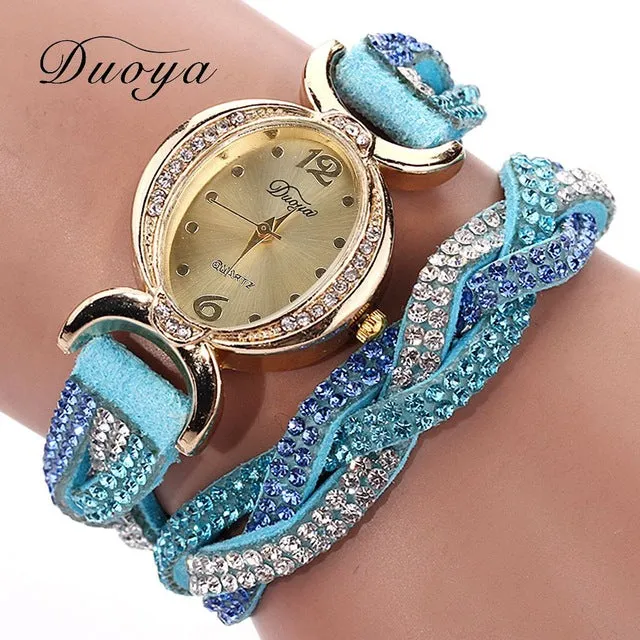 Duoya Brand Watches Women Luxury Crystal Women Gold Bracelet Quartz Wristwatch Rhinestone Clock Ladies Dress Gift Watches XR572