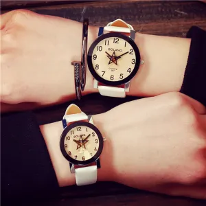 Fashion New Star Pattern Simple Style Lovers Watch Men Women PU Leather Strap Analog Quartz-Watch Unisex Casual Couple Watches