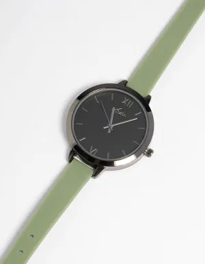 Gunmetal Skinny Faux Leather Watch