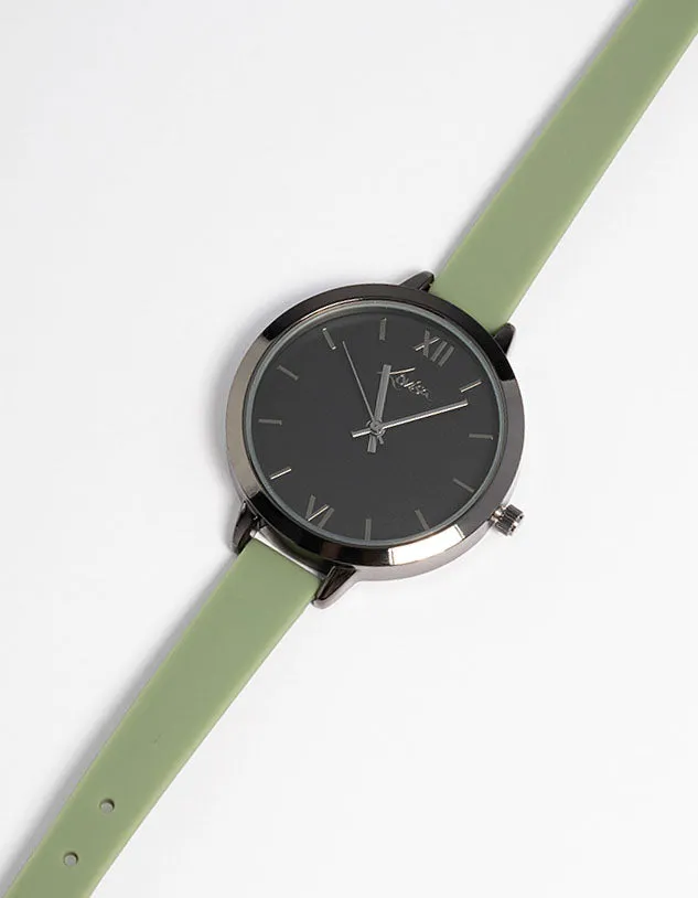 Gunmetal Skinny Faux Leather Watch