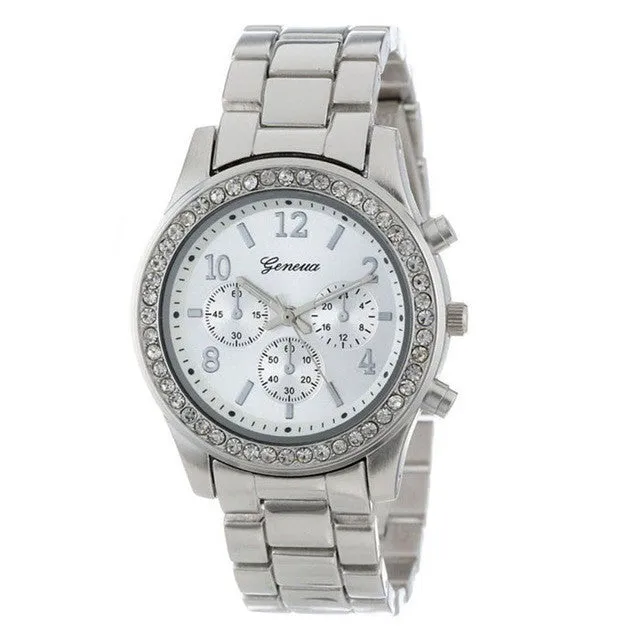 Hot Unique Geneva relojes mujer 2016 Faux Chronograph ladies quartz-watch geneva watch women reloj Watch Drop Shipping F15