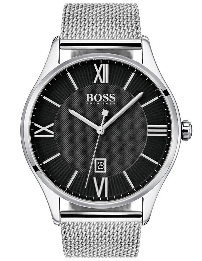 Hugo Boss Mens Govenor Dress Watch - Stainless Steel -Date - Stainless Mesh