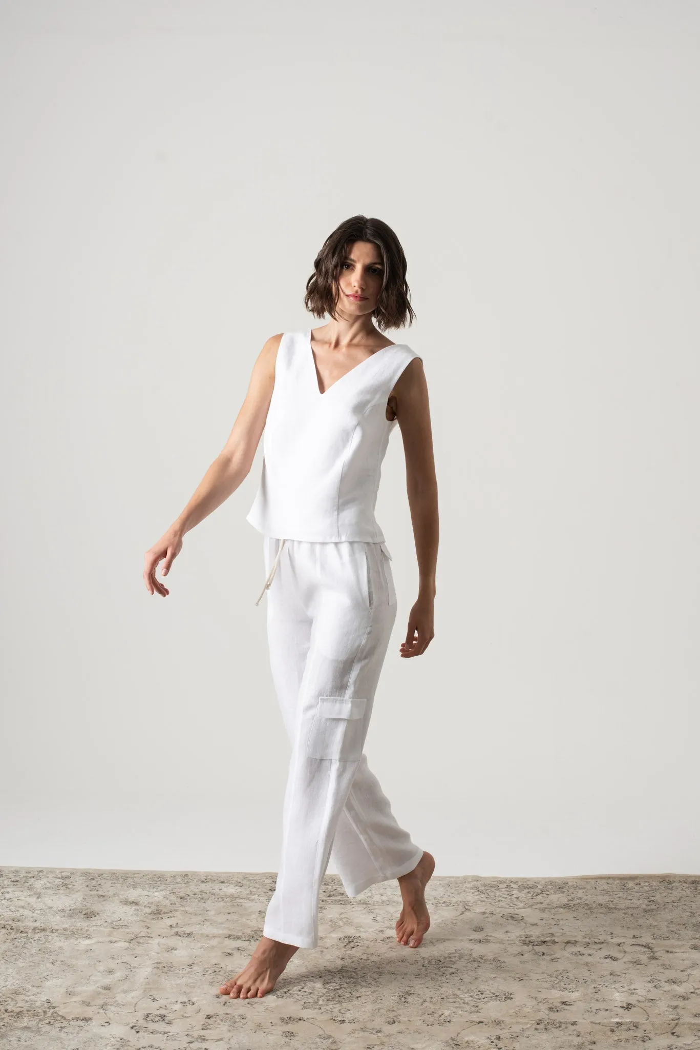 L'origami Linen Top White