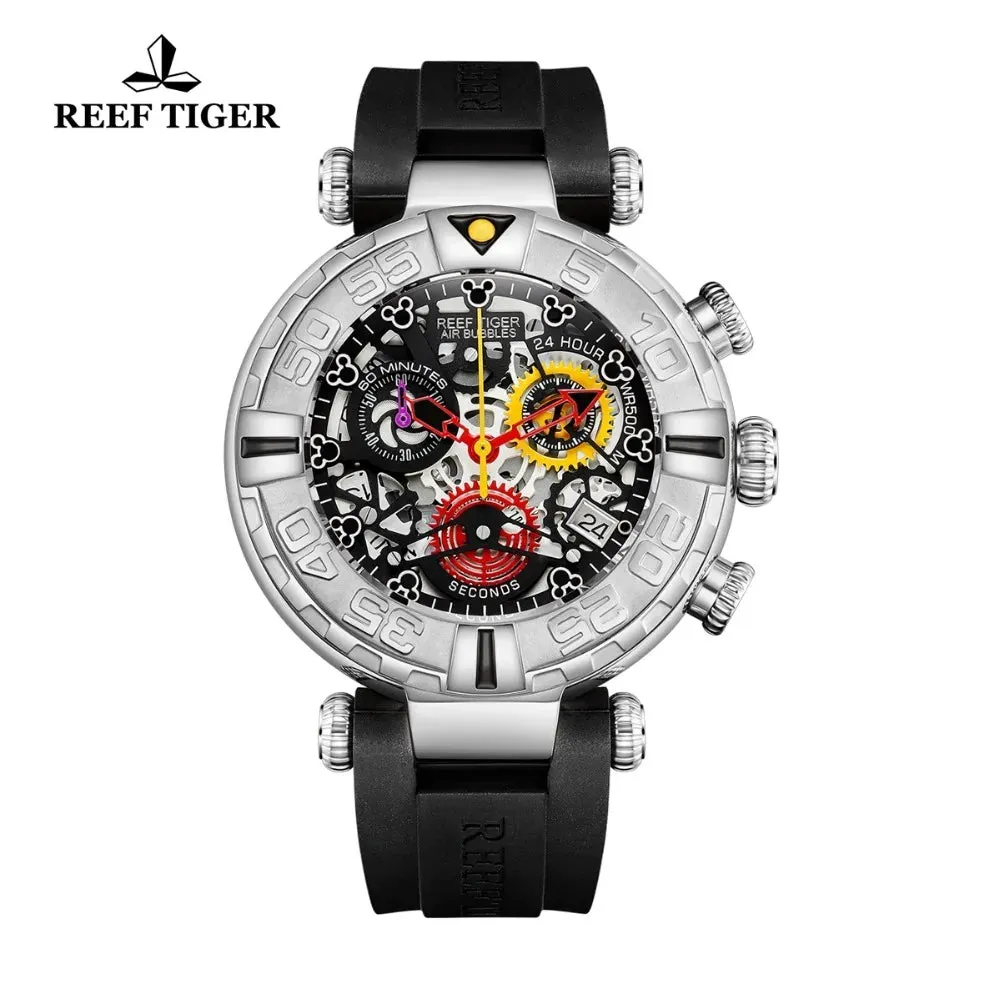 Reef Tiger/RT New Design Top Brand Men Watches Rubber Strap Steel Skeleton Sport Watches