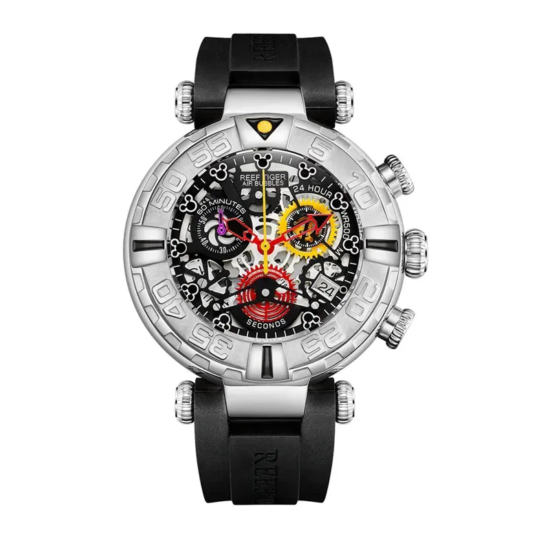 Reef Tiger/RT New Design Top Brand Men Watches Rubber Strap Steel Skeleton Sport Watches