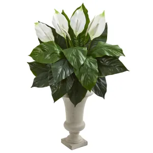 Spathifyllum Artificial Plant in Sand Colored Urn