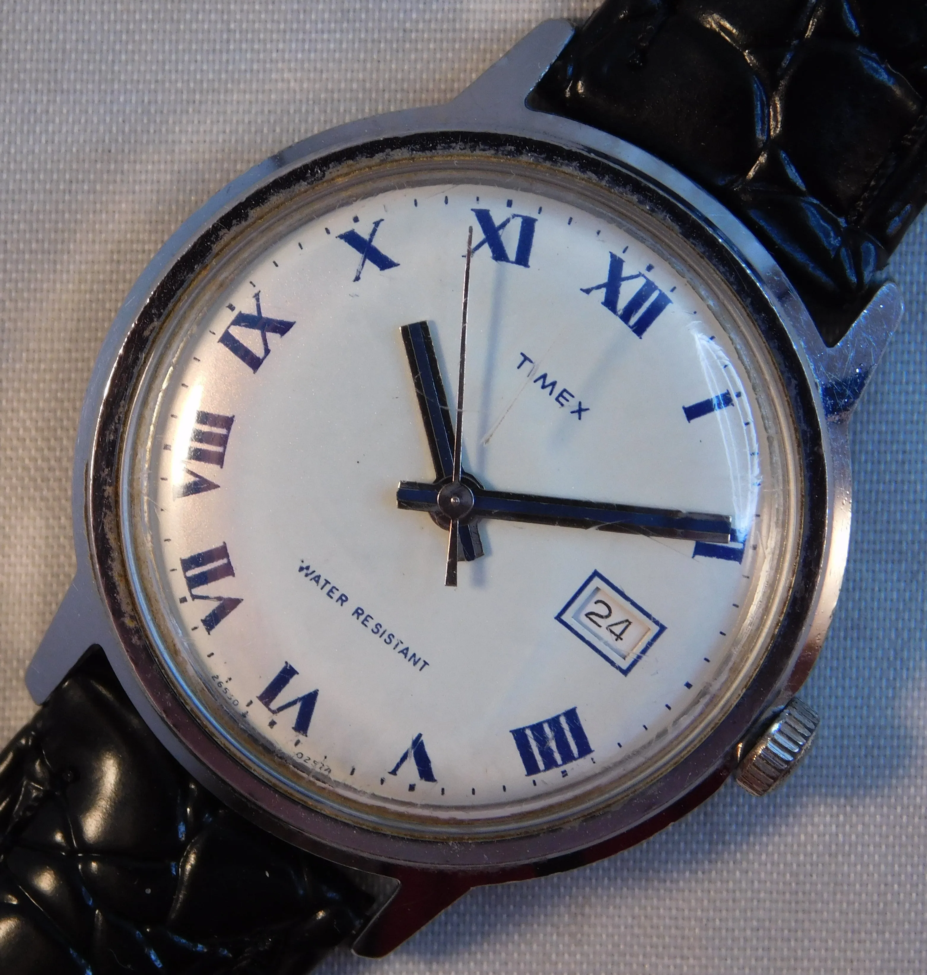 Timex Marlin Date Circa 1974 Roman Numeral Dial Stainless Steel Mens Watch....33mm